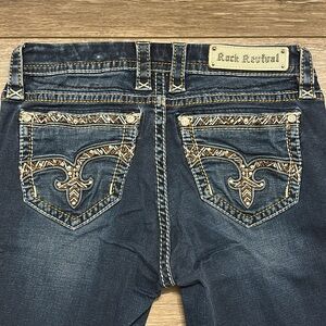 Rock Revival Women's Jazlyn Mid Rise Boot Jeans Blue Size 28 Embellished